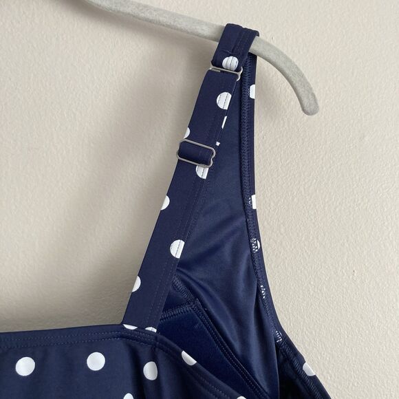 Lands End Womens Square Neck Underwire Tankini Swim Top Polka Dot Blue Size 22W - Picture 8 of 10